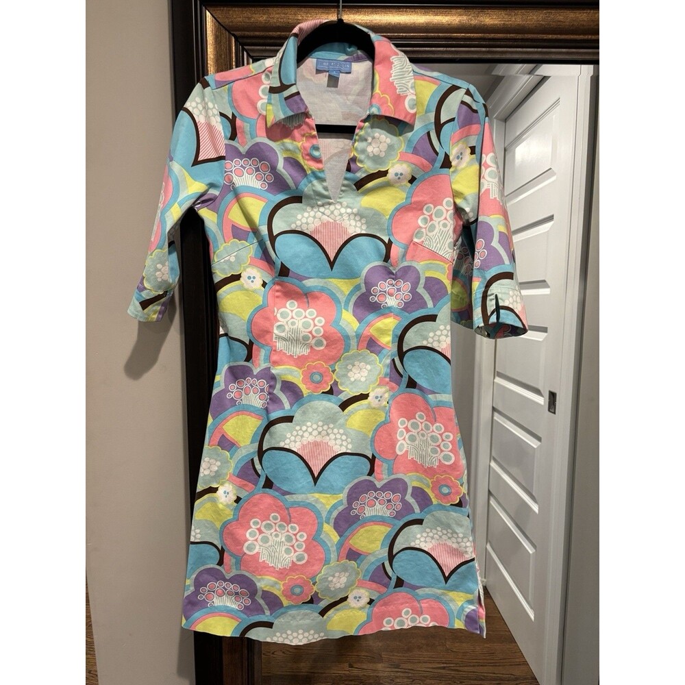 J. McLaughlin Women’s Size 4 Multicolor Floral Dress 3/4 Sleeve Made in USA
